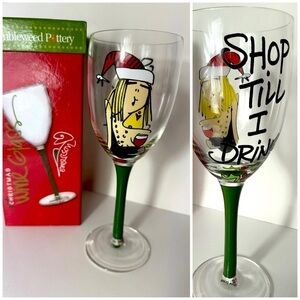 Tumbleweed Pottery Shop Till I Drink Christmas Wine Glass Emerson Street NIB
